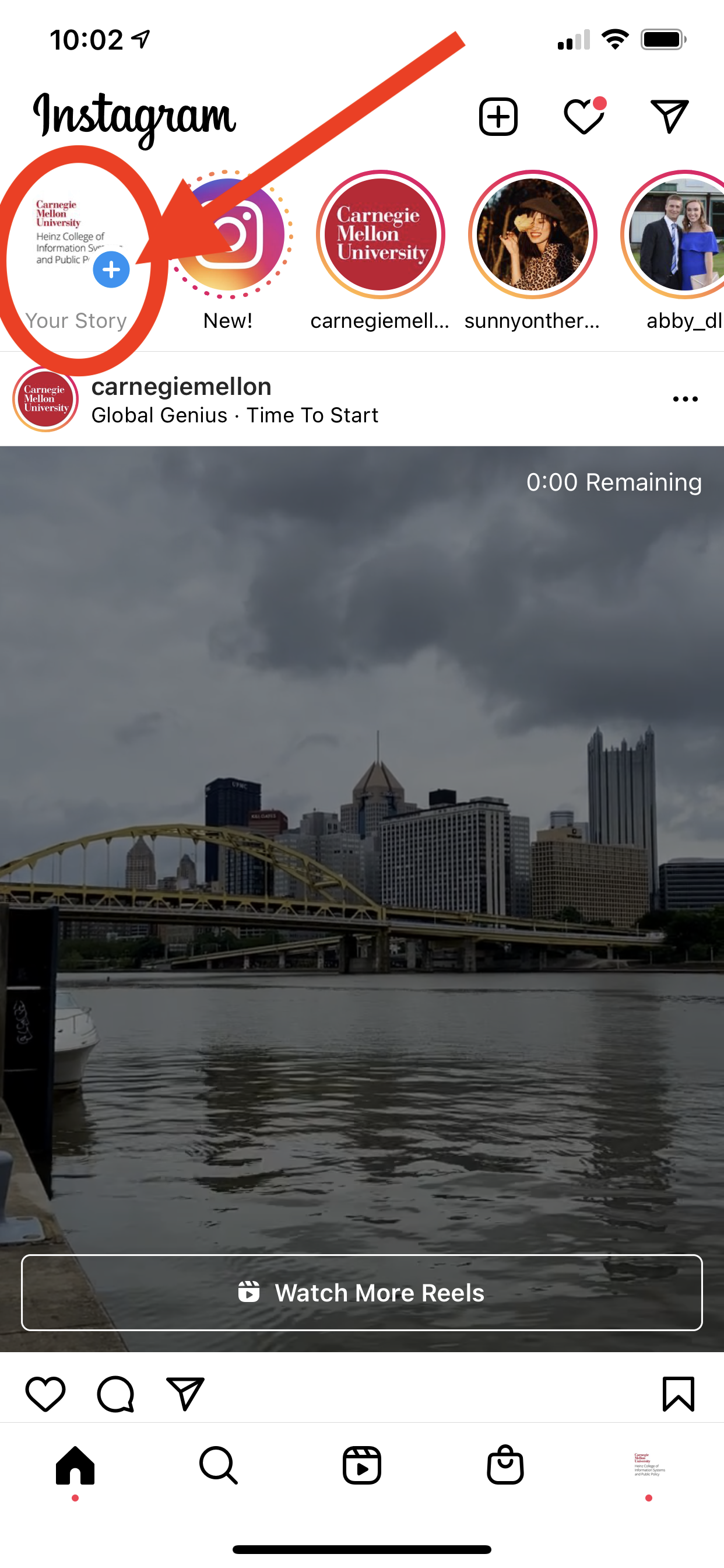 Instagram Stories start button