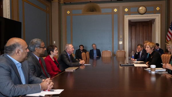 Members of the Block Center faculty and staff meet with Rep. Susie Lee