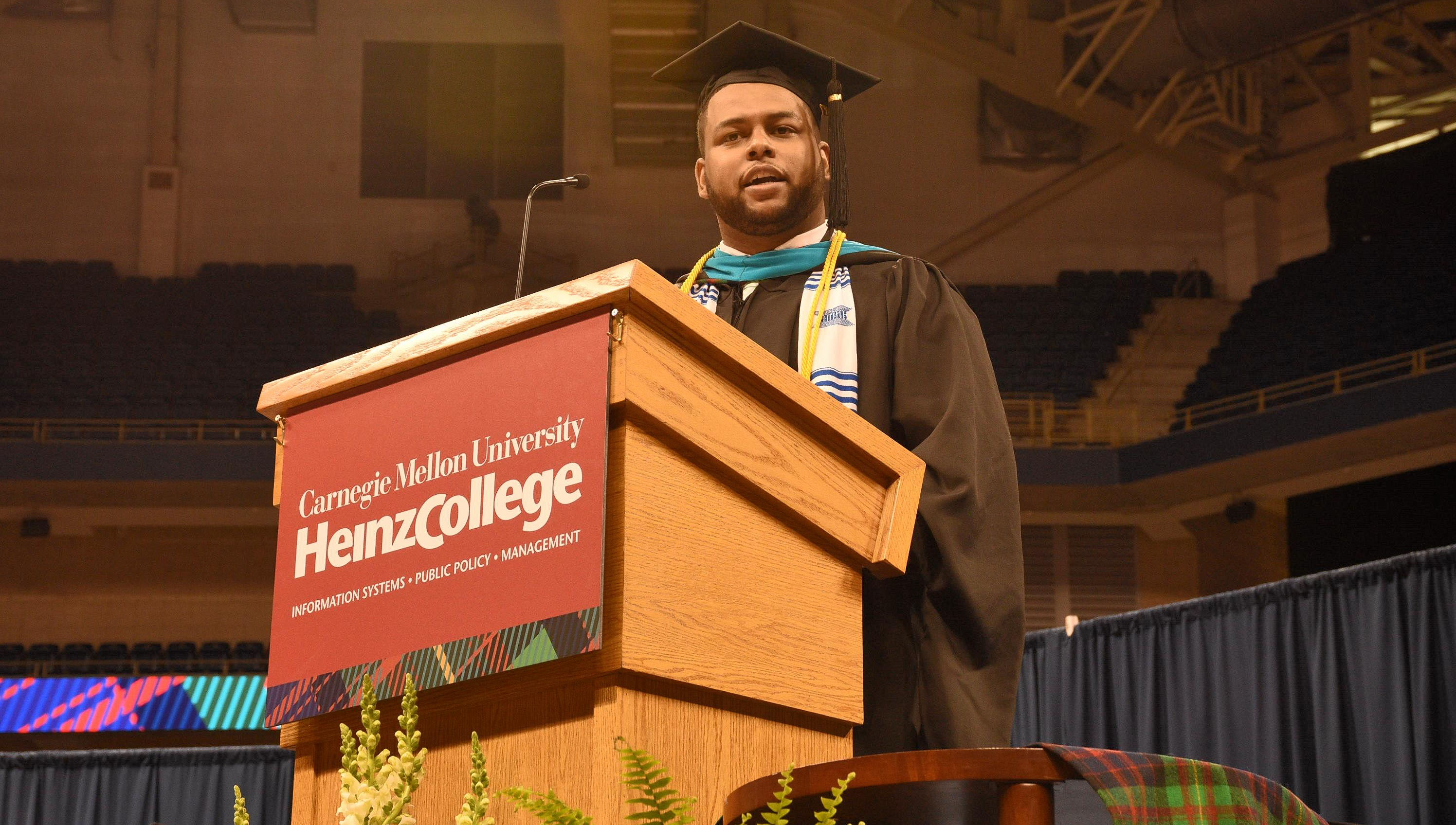 Student speaker at the Heinz College Diploma and Awards Ceremony