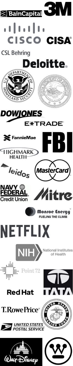 Graphic that displays a list of company logos from recent participants.