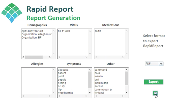 Screenshot of Rapid Report Interface