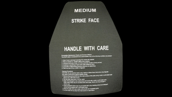 Body armor plate of the type used in the 2024 ATEC AI Challenge.
