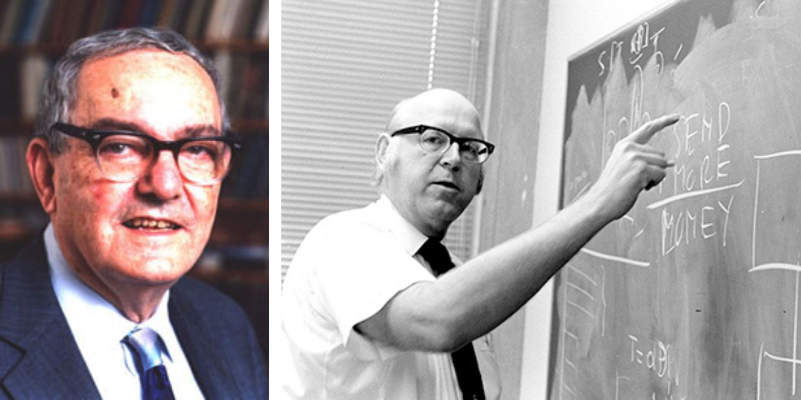 Herbert Simon on left, Allen Newell teaching, circa 1970, on the right