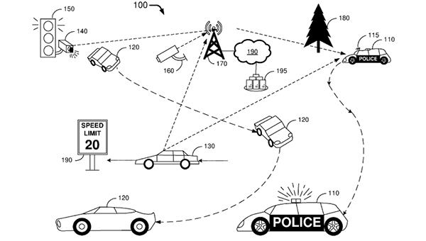 Ford patent illustration for autonomous police vehicle