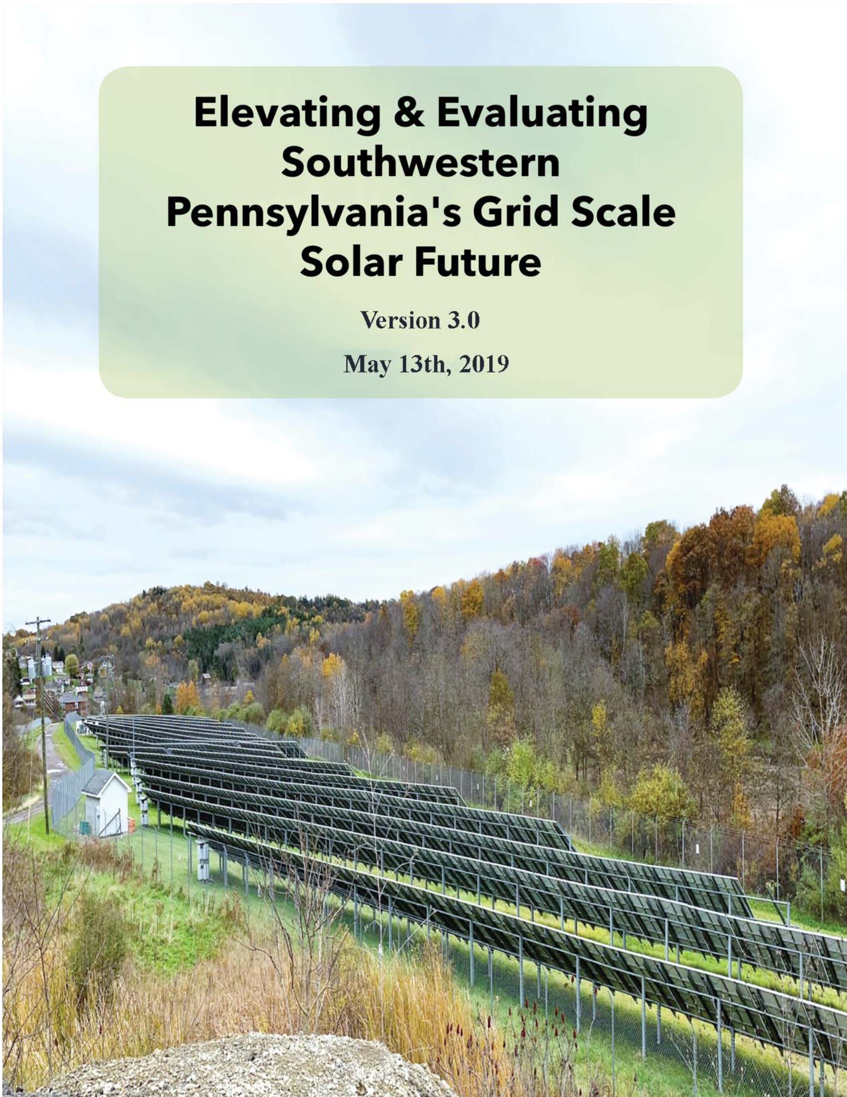 Solar Future Report Cover showing solar panels on a wooded hillside near homes