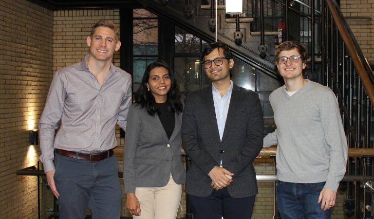 GovScan team members in Hamburg Hall, Left to Right: Tyler Faris, Eashwari Samant, Aakash Dolas, Davis Craig