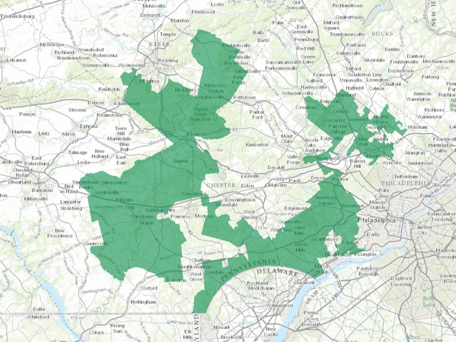 Green outline shows Pennsylvania’s 7th Congressional district prior to redrawing in 2018. The district was called “Goofy Kicking Donald Duck” for its odd shape, and was often pointed to by pundits and experts as one of the most gerrymandered districts in the country.