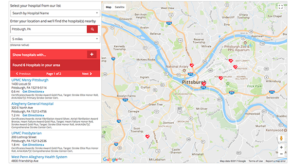 Screenshot of Heart and Stroke Centers