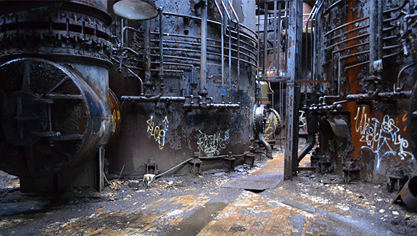 View inside a building at the Carrie Furnace 