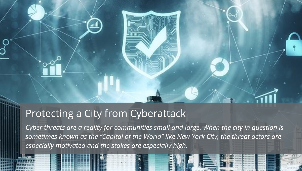 Graphic of a city under cyber attack