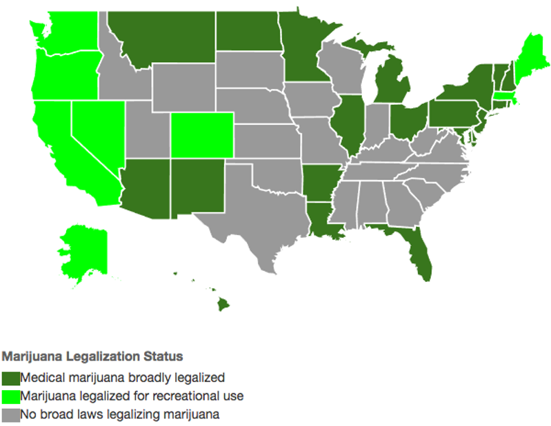 Map of Marijuana legalization in the U.S. by state