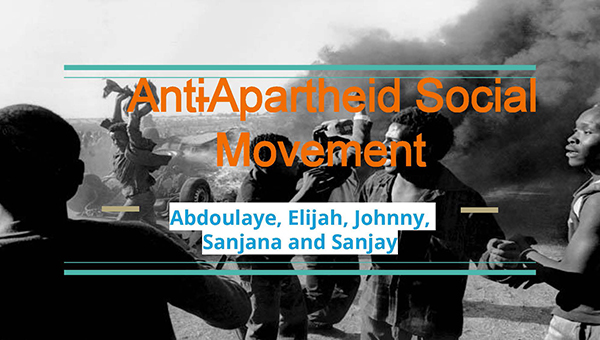Powerpoint slide cover photo of anti-apartheid demonstrators in South Africa