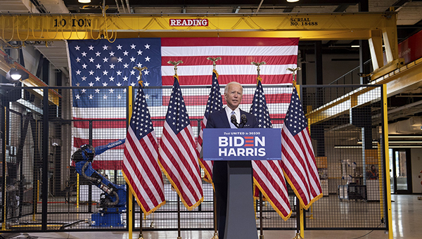 President Joe Biden during the 2020 campaign, speaking at a manufacturing plant in Pittsburgh