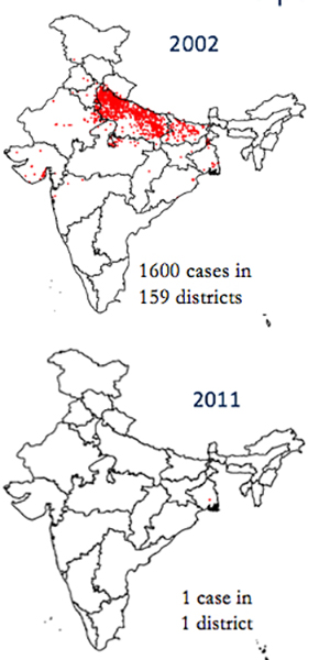 Graphic showing polio reduction in India