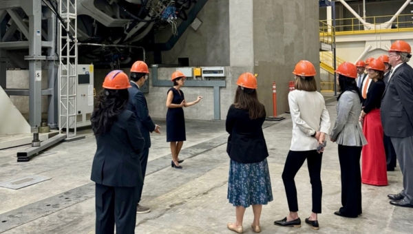 Klein, in white, visiting Clemson University's Dominion Energy Innovation Center, a grantee and part of the South Carolina Hub.
