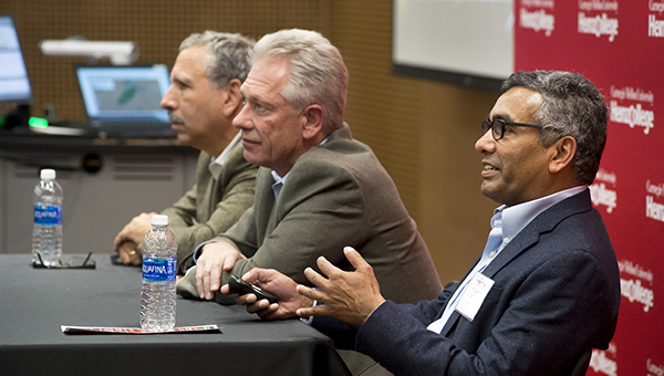 Representatives from UPS give a panel talk