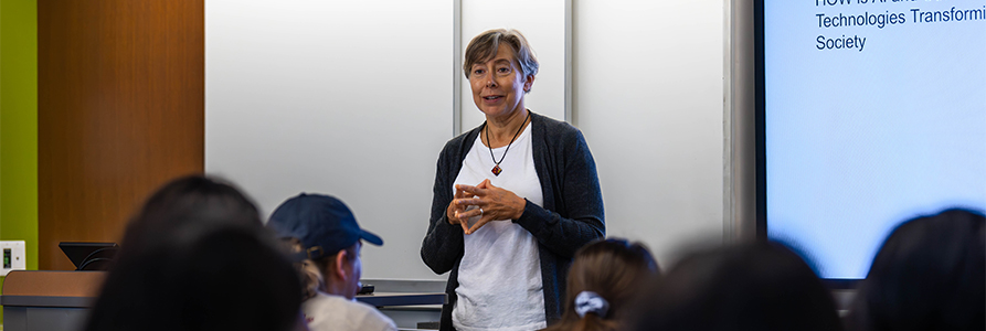 Dr. Brett Ashley Crawford teaches a class at Heinz College.