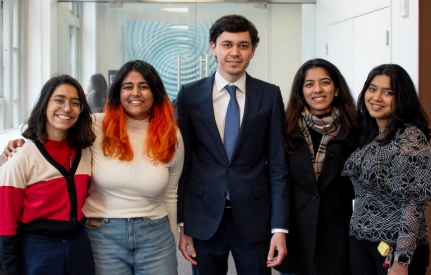 Group photo of team members: Abdulaziz Abdulakhadov, Apoorva Shetty, Riddhima Singh, Tasneem Sultana, Jhanvi Udani